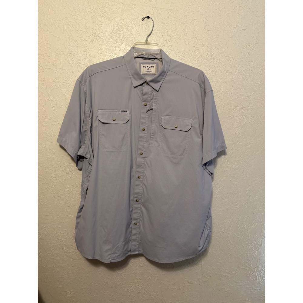 Poncho Mens XXL Regular Fit Short Sleeve Fishing Shirt Blue Magnetic Pockets
